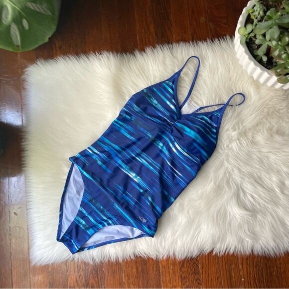 Champion C9 One Piece Swimsuit Blue & White NWOT Racerback - Picture 2 of 6